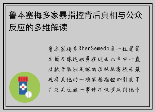 鲁本塞梅多家暴指控背后真相与公众反应的多维解读